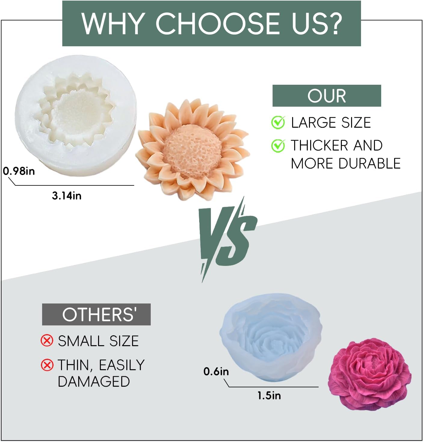3 Pack Candle Molds for Candle Making, Moldes para Velas, Flower Molds Silicone Candle Molds for DIY Scented Candle, Soy Wax, Cake, Soap, Resin Casting Craft Making