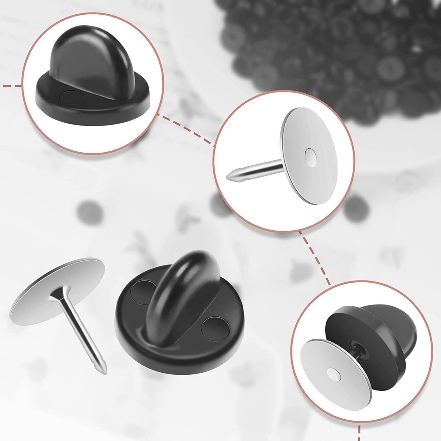 JANYUN 40 Pairs Rubber Blank Pin Backs Butterfly Clutch Backings Holder Tie Tacks Keepers Replacement with 9mm Length 10mm Width Lapel Enamel Pins for Craft Making