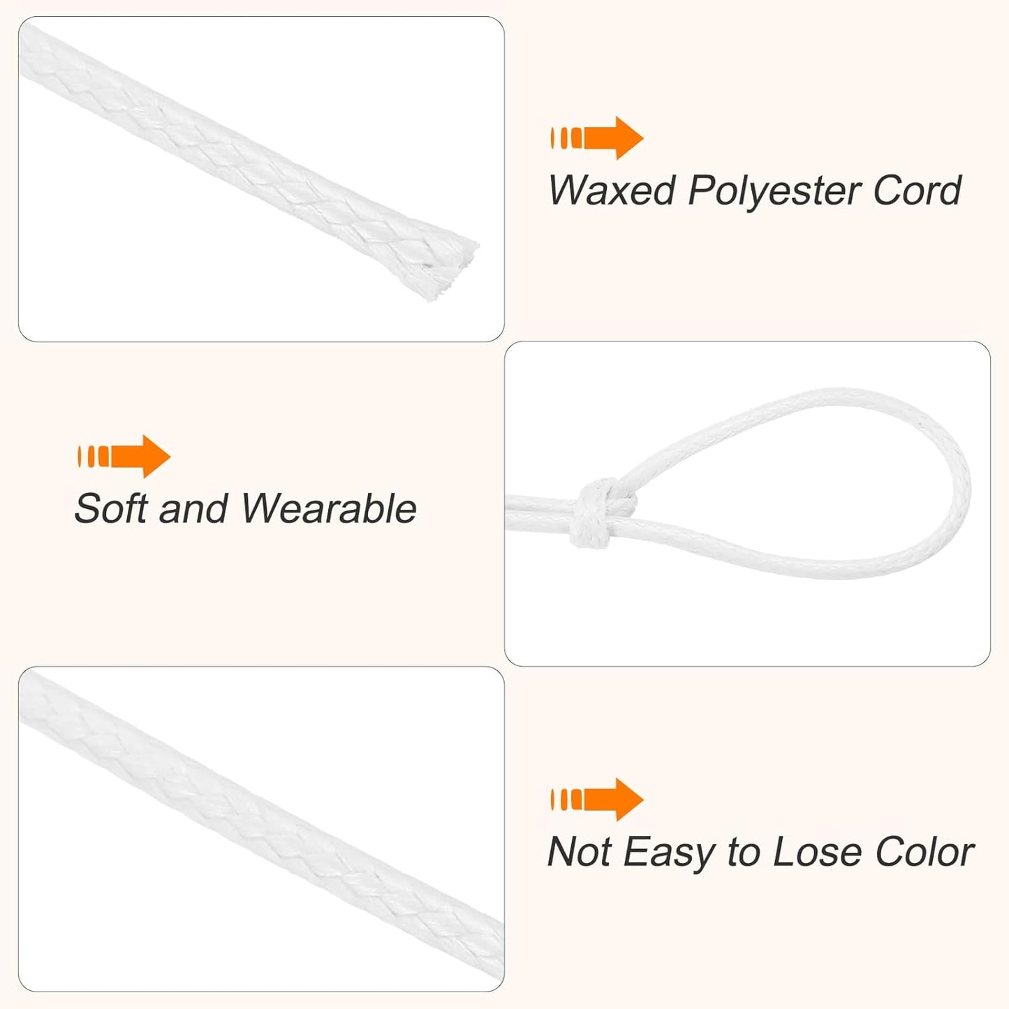 MECCANIXITY Waxed Cord 1.5mm Waxed Thread 87 Yard Wax String Leather Cord for Bracelet Making, Necklaces, Beading, Jewelry Making and DIY Crafts(White)