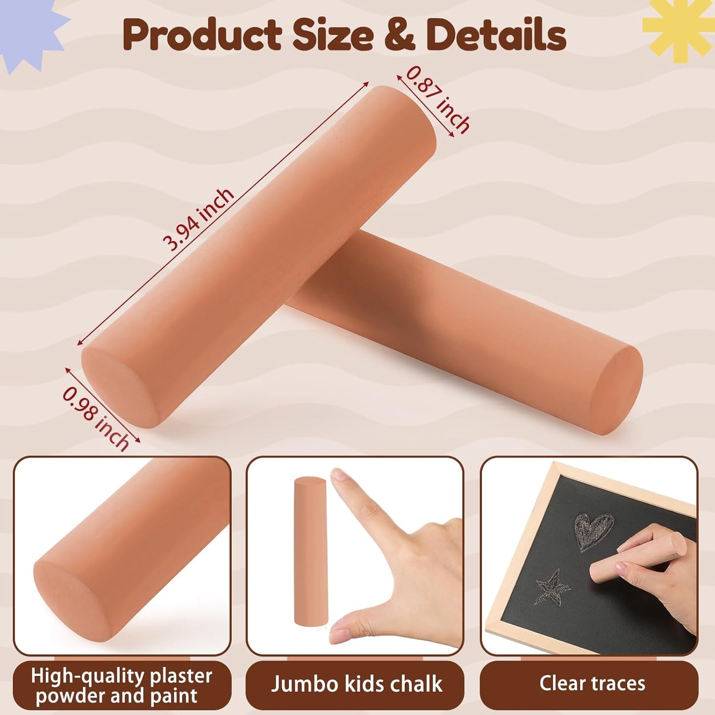 Fulmoon 40 Pcs Jumbo Sidewalk Chalk for Kids Outdoor Art Non Toxic Large Washable Street Chalk for Adults Drawing Painting Classroom(Light Tan,Round Style)