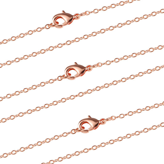 ALEXCRAFT Wholesale 12PCS Rose Gold Plated Solid Brass Chain Hypoallergenic Flat Cable Chains Link Bulk for Jewelry Making (20"(2.0MM))