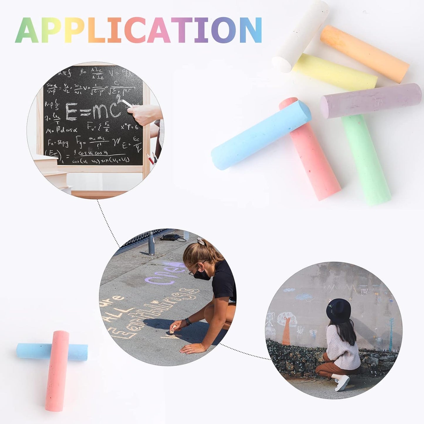J-hong Washable Sidewalk Chalk Set- 52 Pieces 7 Colors Jumbo Chalk For Kid and Adult, Paint on Classroom Chalkboard or Outdoor Playground, Good Gift for Party
