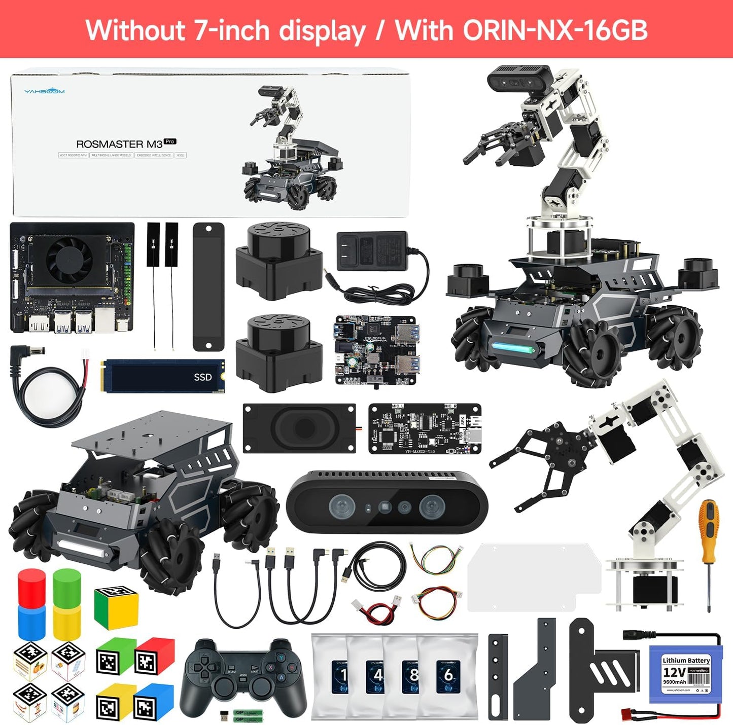 Yahboom ROS2 Robot Kit with Jetson Orin NX 16GB Super Large AI Model with 6DOF Robotic Arm AI Voice Interaction Module Supports 3D AI Vision App Control