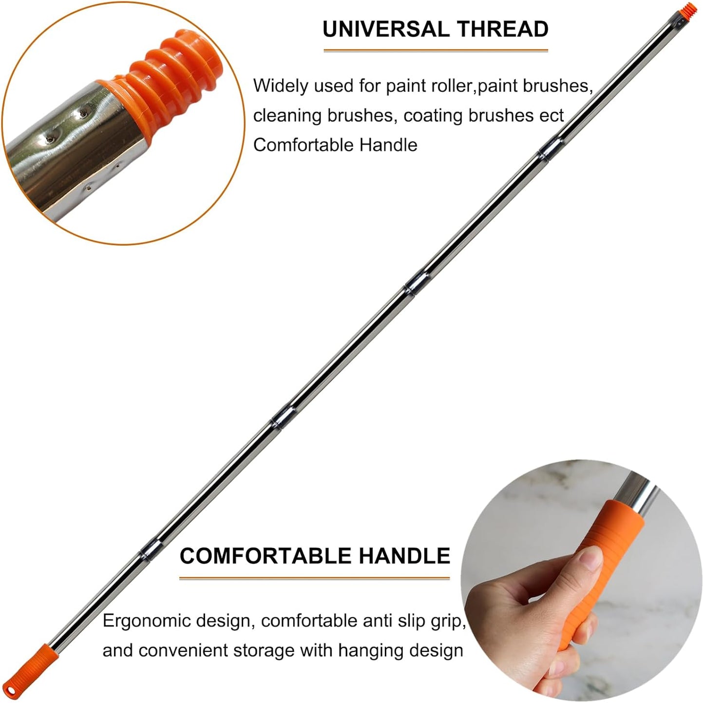 8 PCS Total 10 Ft Extension Pole, Paint Roller Stainless-Steel Threaded Splicing Extension Poles for Hand Drywall Sander Wall Cleaning and Polishing Paint Roller Brushes