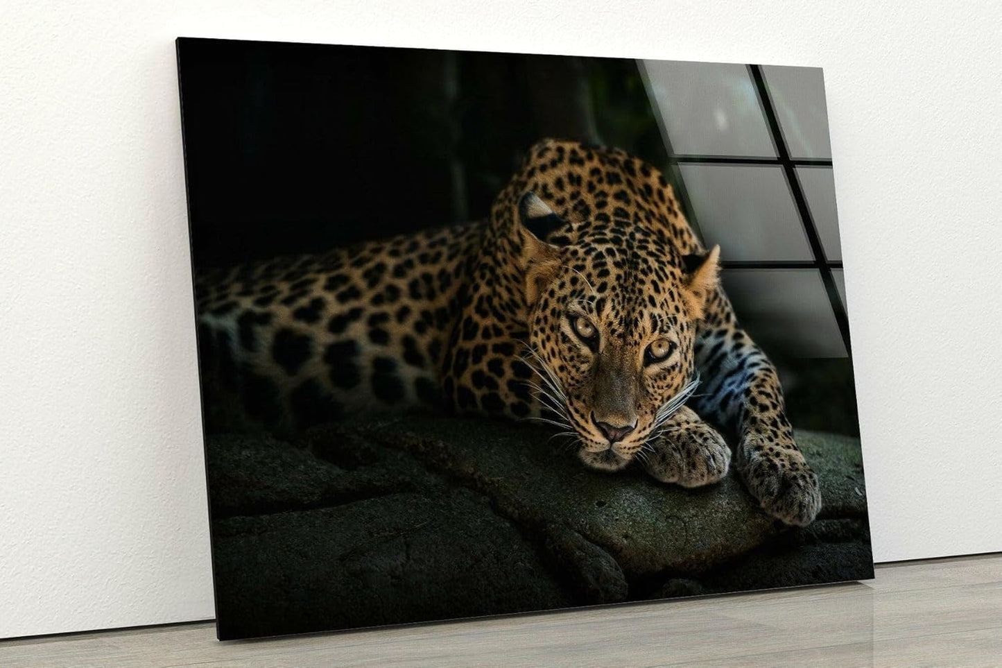 My Photostation.com 28Wx18H'' Fierce Leopard Glass Wall ArtTempered Glass Printing Wall Decor Large Wall Art Wall Hangings