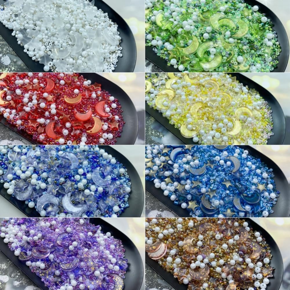 Assorted Glass Beads for Jewelry Making Multi Size Colors Glass Star Moon Seed Pearl Spacer Beads for Bracelets Necklace Earring Making(Frosted White)