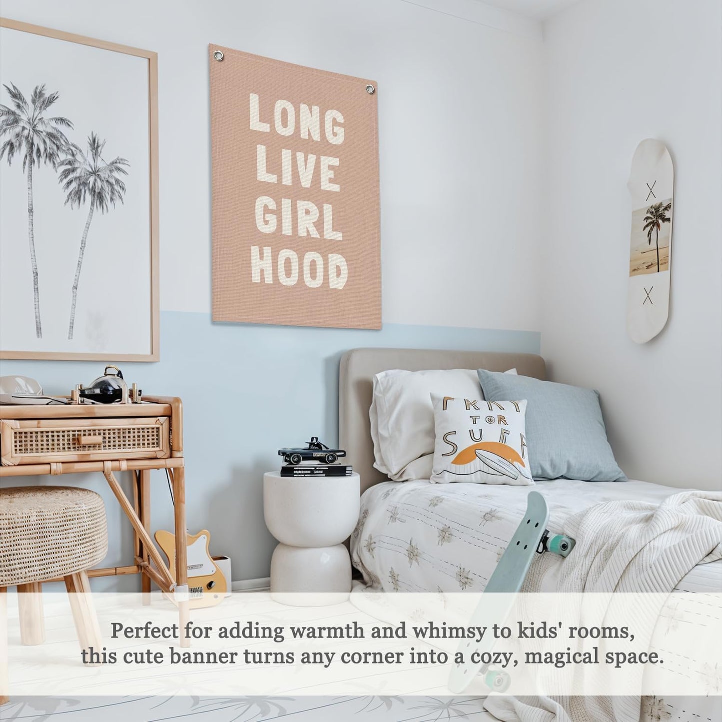 Long Live Girlhood Linen Canvas Banner, Girls Room Decor, Girls Nursery Decor, Nursery Playroom Wall Hanging Flag for Kids Bedroom Toddler Decorations Girl Room 18x25 Inch