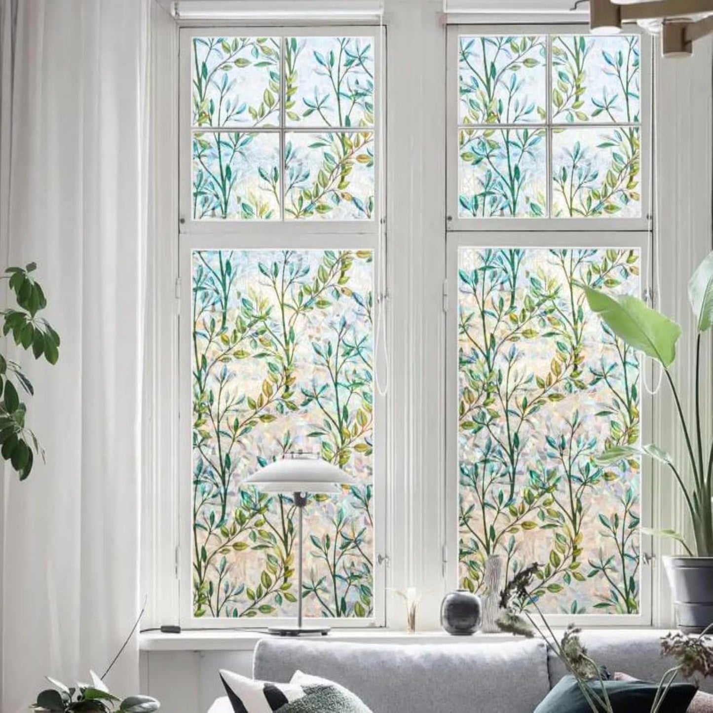Finnez Window Privacy Film 3D Static Cling Window Film, No Glue Heat Control & 96% UV Blocking for Home Office, Decorative Frosted Glass Cover 35.4 Inch x 26.2 Feet