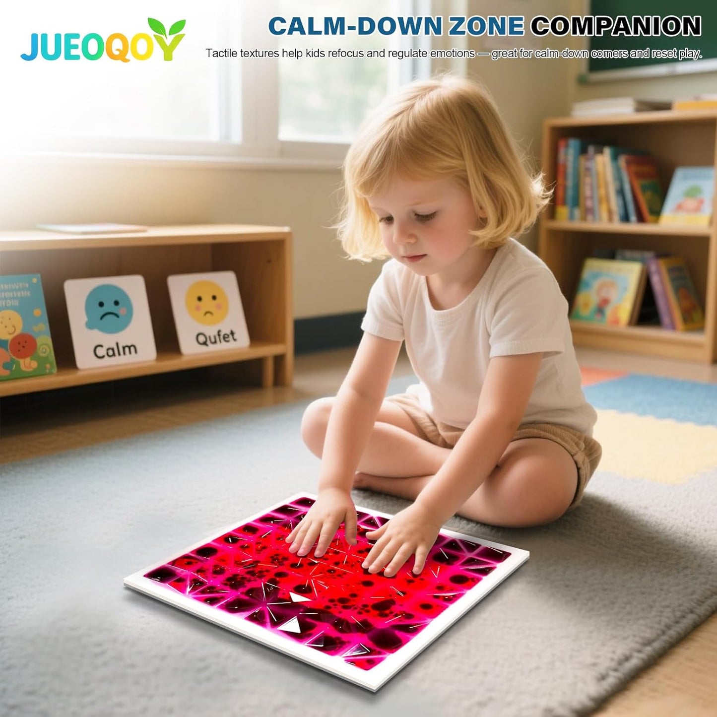 Liquid Sensory Floor Tiles for Kids Ages 3+, 12" Textured Step-On Tiles with Non-Slip Base, Interactive Color-Flow, Assorted Colors, Sensory Path Starter Set (4-Pack)