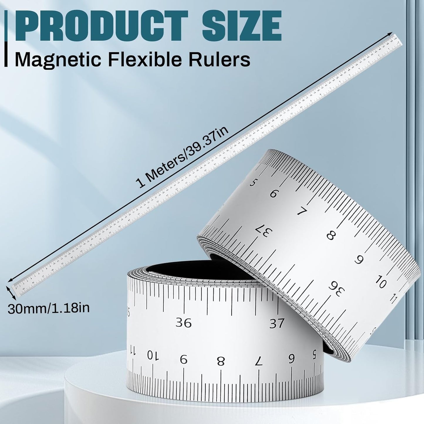 4 Pcs 39.37 Inch Magnetic Ruler Flexible Magnetic Ruler Magnet Measuring Tape with Both Inches and Centimeters, Suitable for Whiteboard, Lathes, Workshops, Table Saws, Mills, Easy to Take