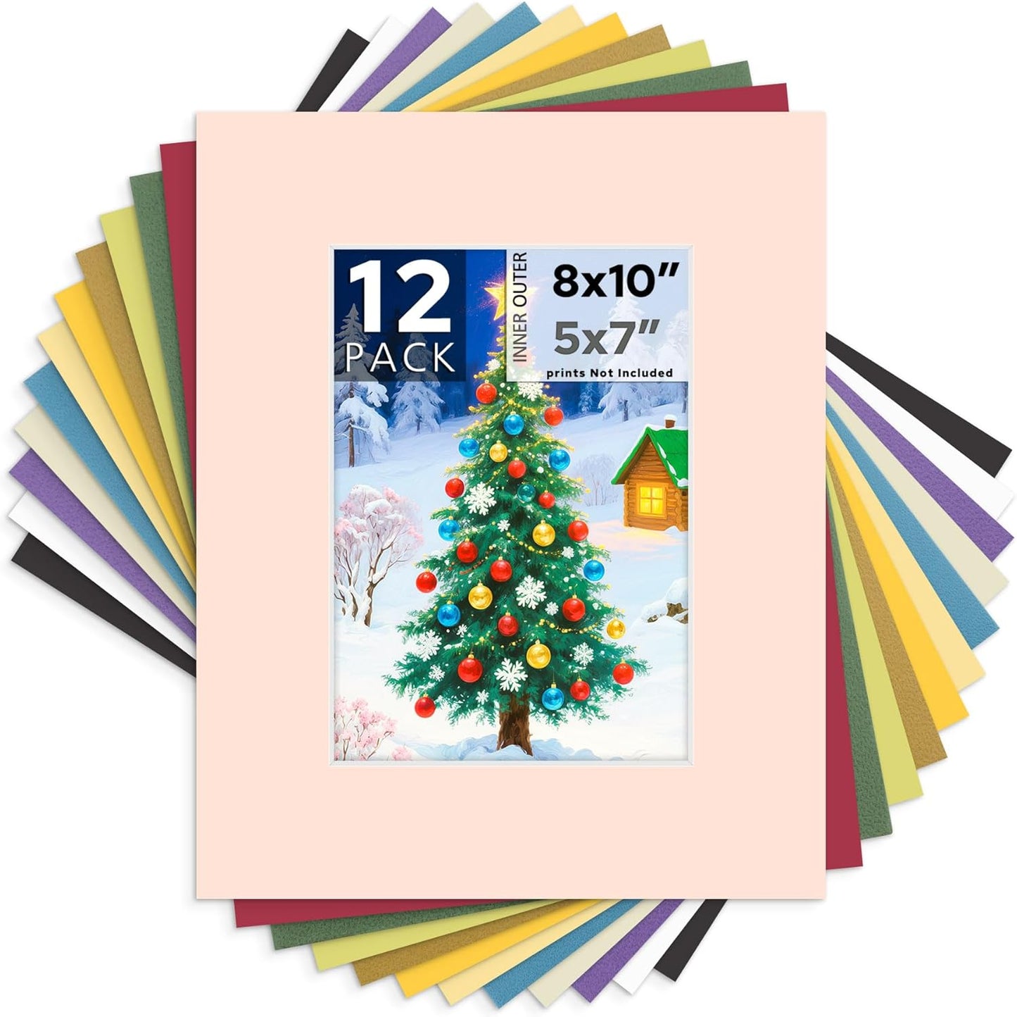 Mat Board Center, 8X10 Mix Color Mats for 5X7 Pictures - Acid Free, 4-Ply Thickness, White Core, Bevel Cut - for Artworks, Photos, Framing - Pack of 12