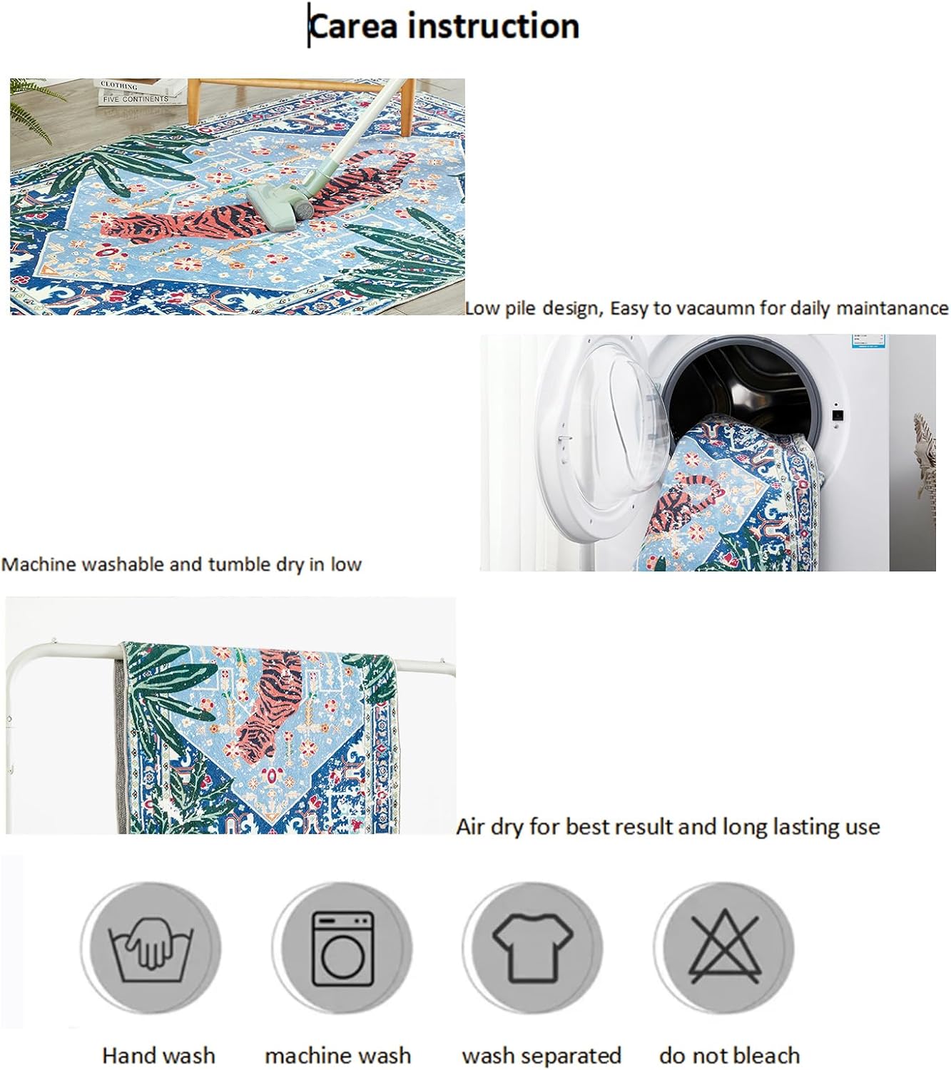 Oriental Tropical Hallway Runner Rug 2x6 Washable, Thin Stain Resistant Blue Boho Runner Rug for Entryway Kitchen Bedroom Laundry, Vintage Abstract Hippie Indian Botanical Long Floor Carpet