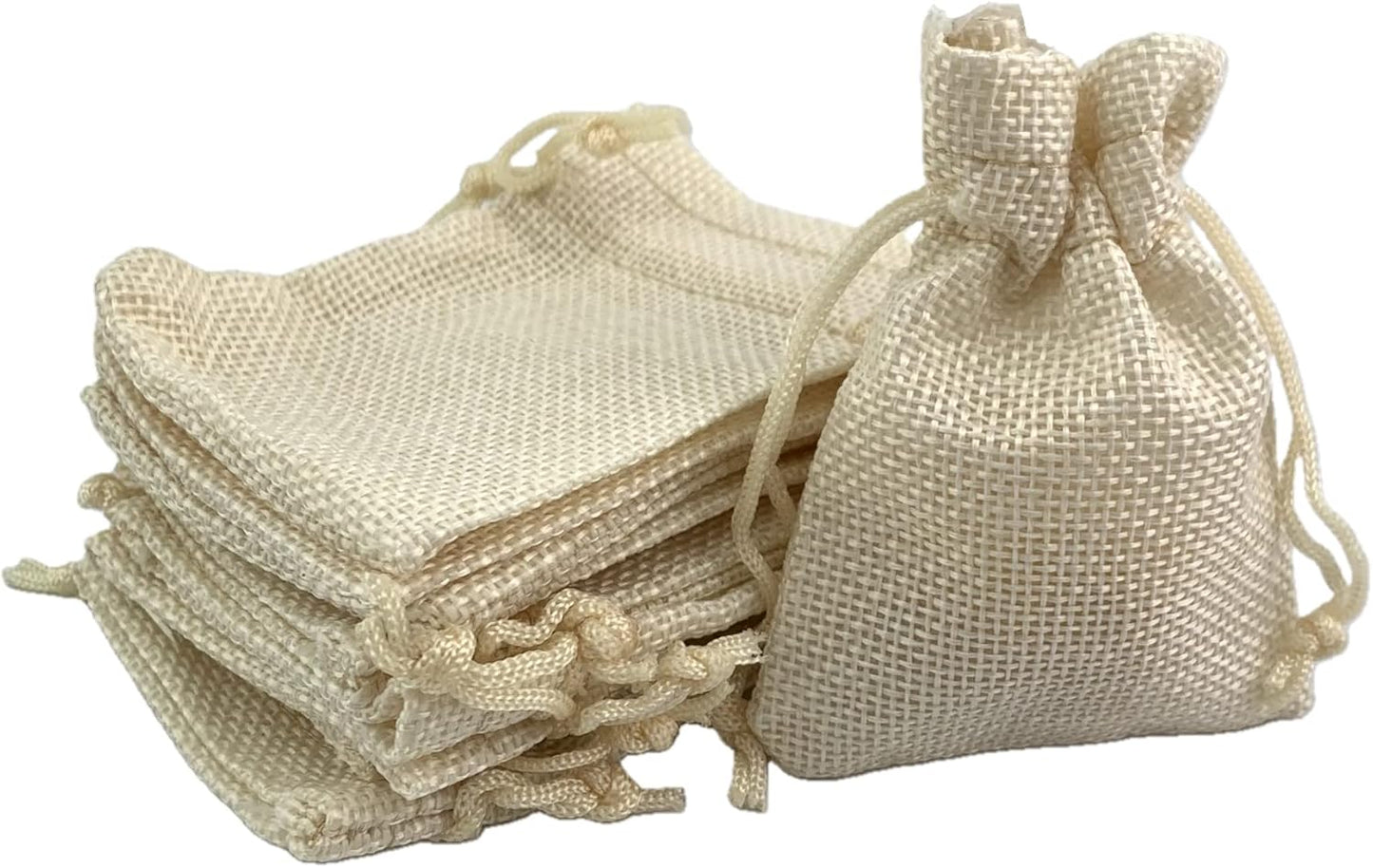 Palmhomee Pack Of 25 Burlap Gift Bags with Drawstring Linen Jewelry Pouches Wedding Hessian Jute Bags for Birthday Jewelry and Treat Pouches Party Wedding Favors Gift Art and DIY Craft   (3.6x4.8 Inch, Cream)