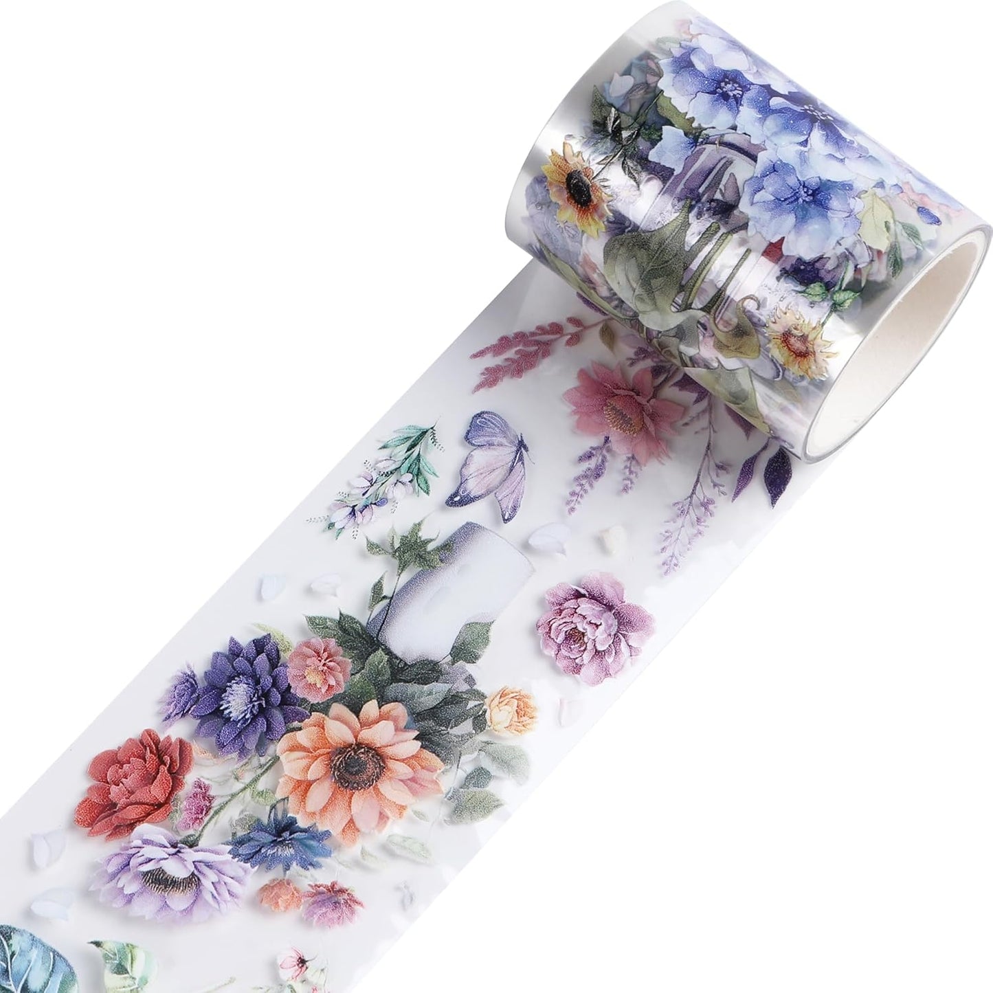 Journaling Scrapbook PET Tapes - Floral Scrapbooking Junk Journal Supplies, Flower Decorative Tapes for Art Crafts, Aesthetic Washi Tapes Scrapbooking Supplies, Floral Journaling Tapes
