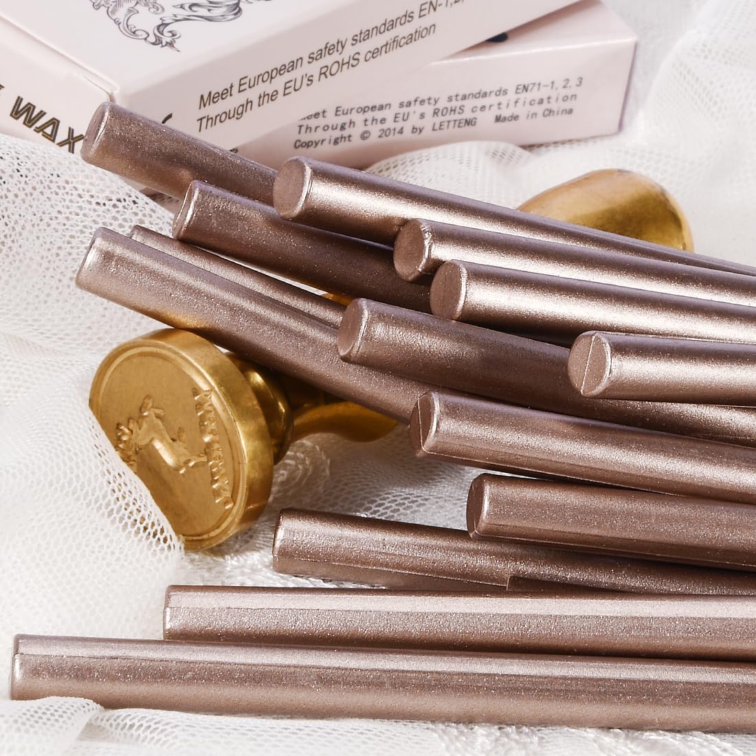 TELOSMA 16 Pcs Champagne Mini Wax Seal Sticks, Ideal for Making Wedding Invitations, Wine Packages, Cards & Gift Boxes Wax Seals