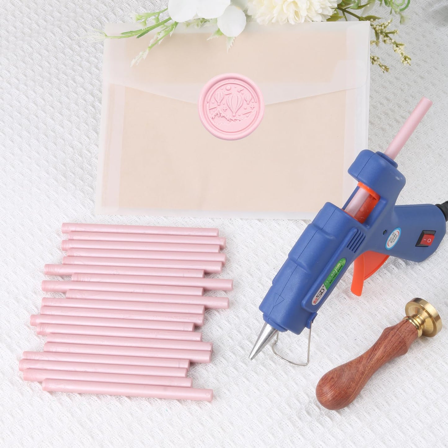 Pearl Pink Sealing Wax Sticks, WASOHLING 20Pcs Glue Gun Wax Seal Sticks for Wax Seal Stamp, Pink Wax Seals for Wedding Invitation Envelope Letter Seals, Craft Adhesive (Mini Size)