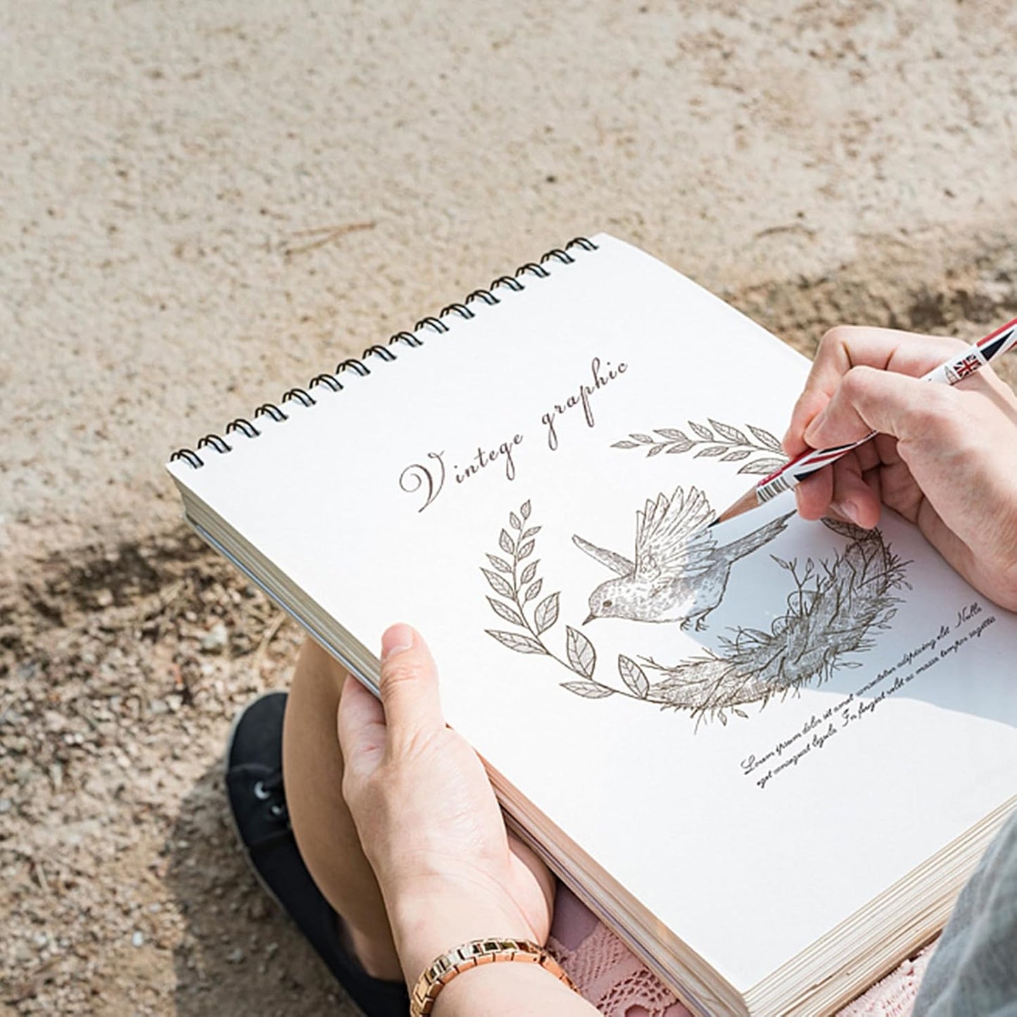 Deokke Sketchbook Top Spiral Bound Sketch Pad, 9 x 12 inch,100GSM Thick Paper,50 Sheets 100 Pages,Art Sketch Book Aesthetic Cute Drawing Writing Paper for Girls Women-Butterfly Flower