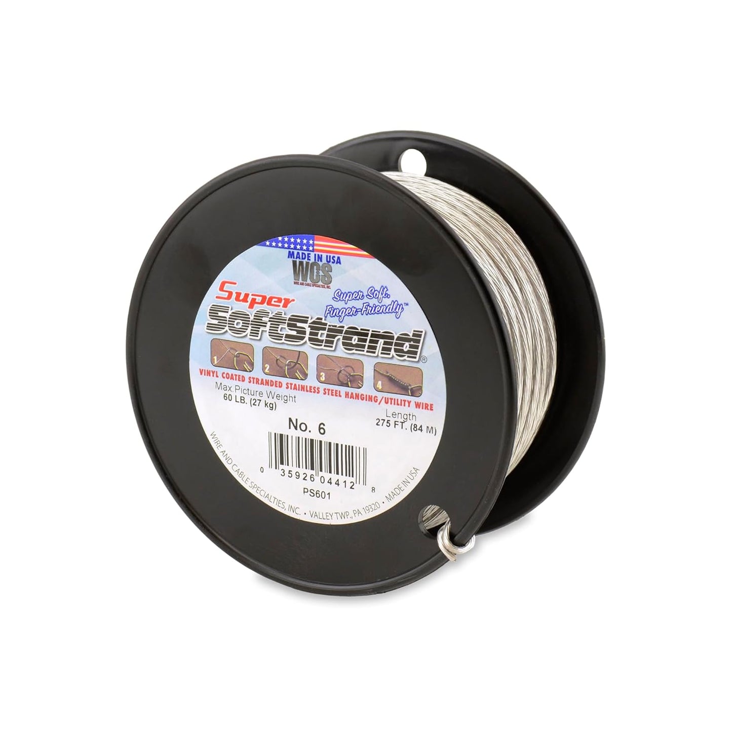 Super Softstrand, Vinyl-Coated Stranded Stainless Steel Picture Wrapping Wire, Size #6, 60 lb / 27 kg, 275 ft / 83 m