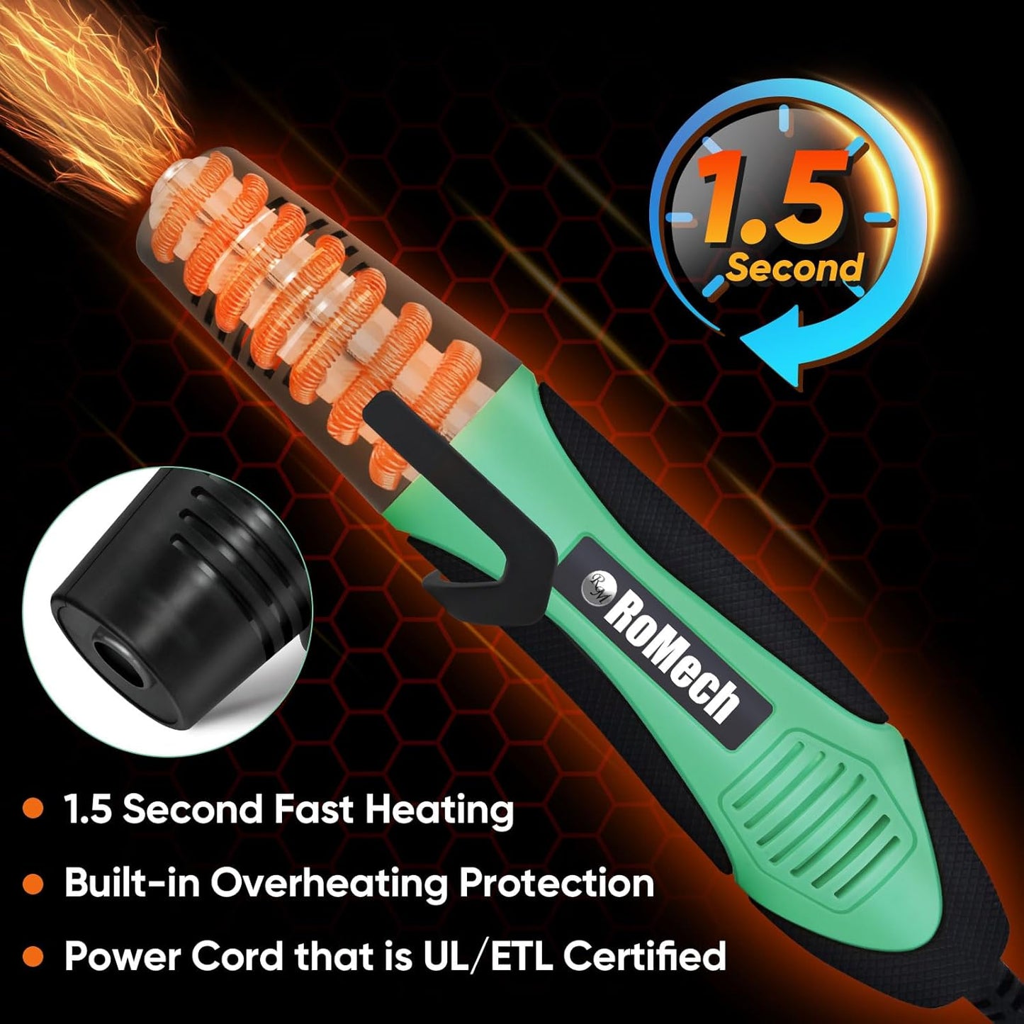 ROMECH 350W Heat Gun with 2 Nozzles, Dual Temp Heat Gun 400°F-660°F, Fast Heat Hot Air Gun with Overload Protection for DIY Craft Embossing Shrink Wrapping (Green)