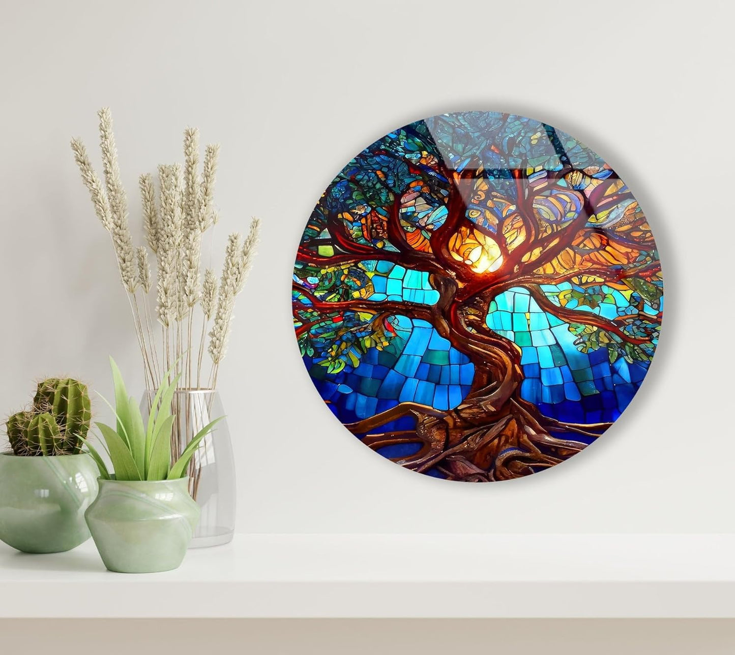 My Photostation.com 20Wx14H'' Stained Blue Life of Tree Glass Wall ArtTempered Glass Printing Wall Decor Large Wall Art Wall Hangings