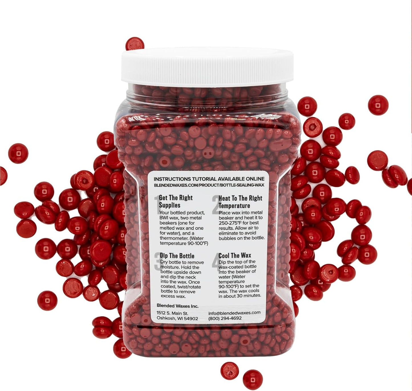 Blended Waxes, Inc. Bottle Sealing Wax Beads, Premium Pastille Wax Seal Beads For Wine, Beer, and Liquor Bottle Closure, Seals Between 25-30 Bottles, 1 lb, Gloss Bright Red
