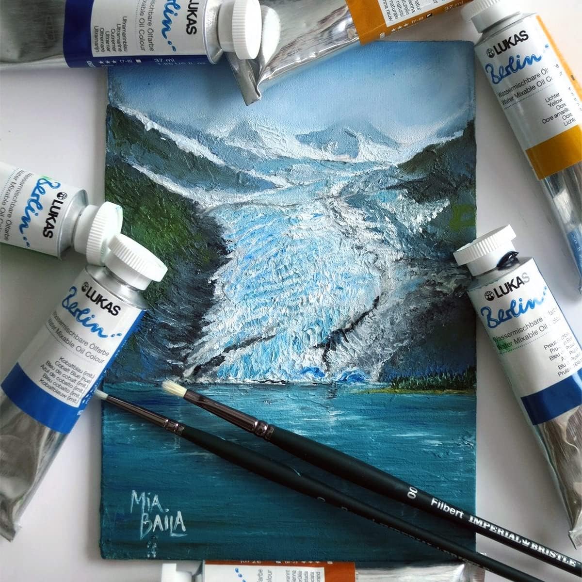Lukas Water Mixable Oil Paint - Eco-Friendly, 37ml Blues Set of 6, Solvent-Free Artist Oil Paint with Lightfast Pigments and Beeswax for Smooth Consistency, Water Soluble, Quick-Drying