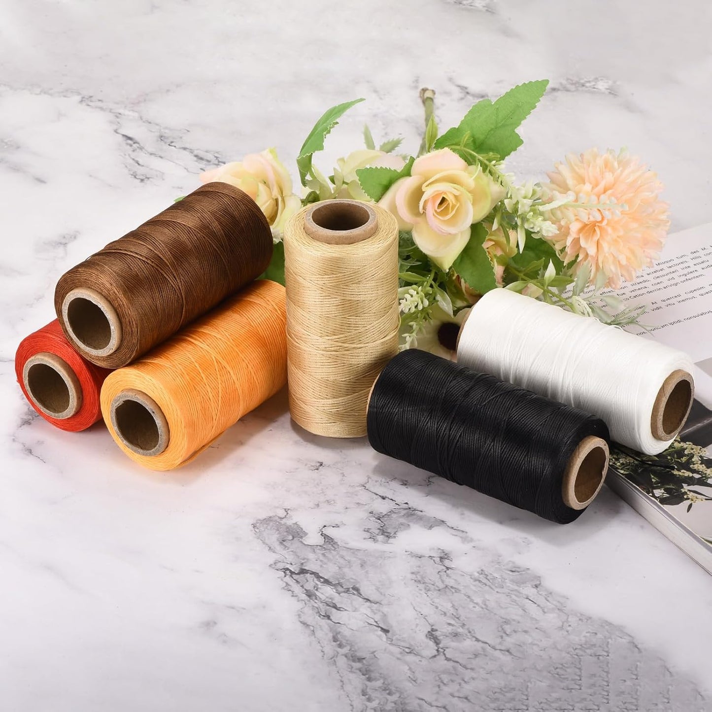 MECCANIXITY Waxed Thread,284 Yard 0.8mm 150D Flat Wax Thread Polyester Waxed String for Leather Sewing Hand Weaving Book Binding Home Decoration, Black