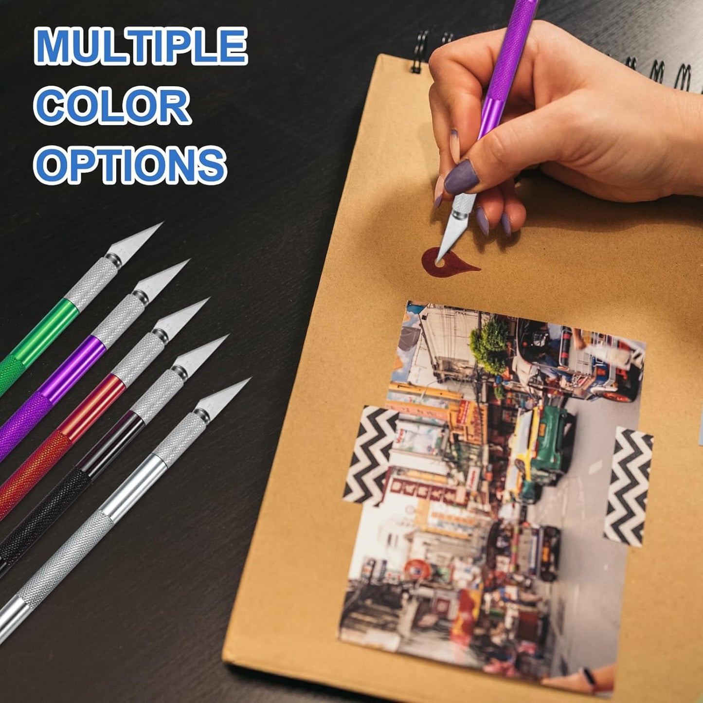 MECCANIXITY 4 Pcs Exacto Knife, Craft Hobby Knife with 40 Exacto Blades(#11) Profession Craft Knives for Crafting, Modeling, Scrapbooking (Purple, Gold, Blue, Silvery)