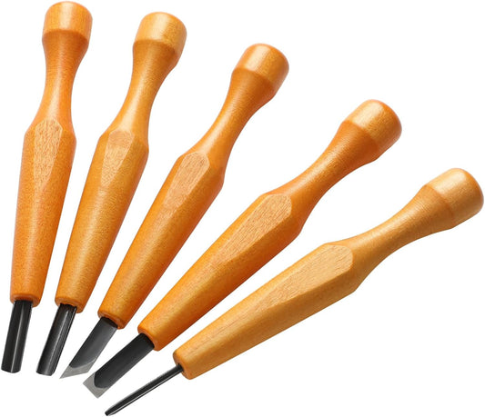 WILLBOND 5 Pcs Linocut Carving Tools Set Linoleum Hand Carving Tools Wood Carving Knife Chisel Flat V Shaped Angled Gouge Half Round Carving Tools Set for Linocut Printmaking Woodcarving Woodblock