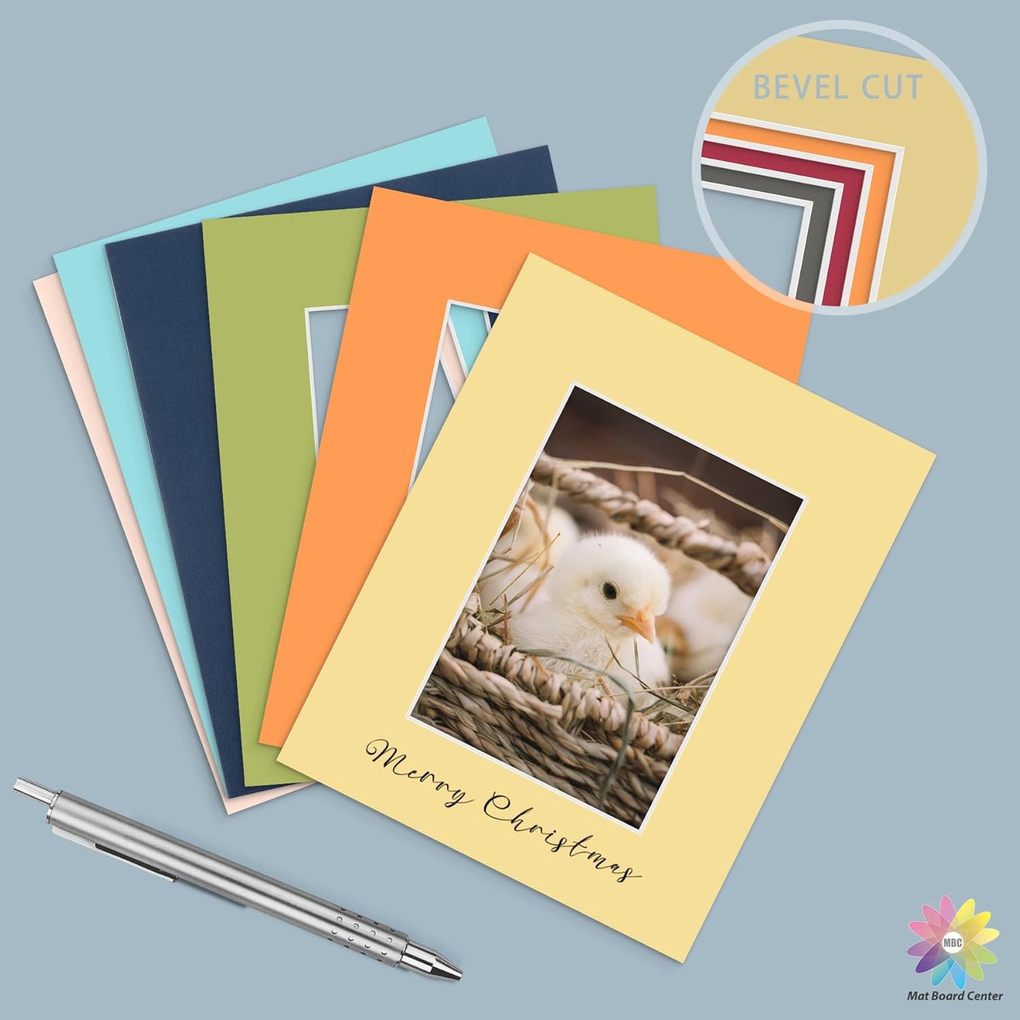 Mat Board Center, Pack of 25, 8x10 for 5x7 Mixed Color Mats - Acid Free, 4-ply Thickness, White Core - for Pictures, Photos, Framing