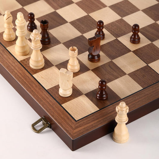 Premium Wooden Chess Set with Protective Carry Bag - 15" Folding Chess Board & Chess Pieces - Classic Strategy Game for Adults & Kids for Chess Lovers, Beginners