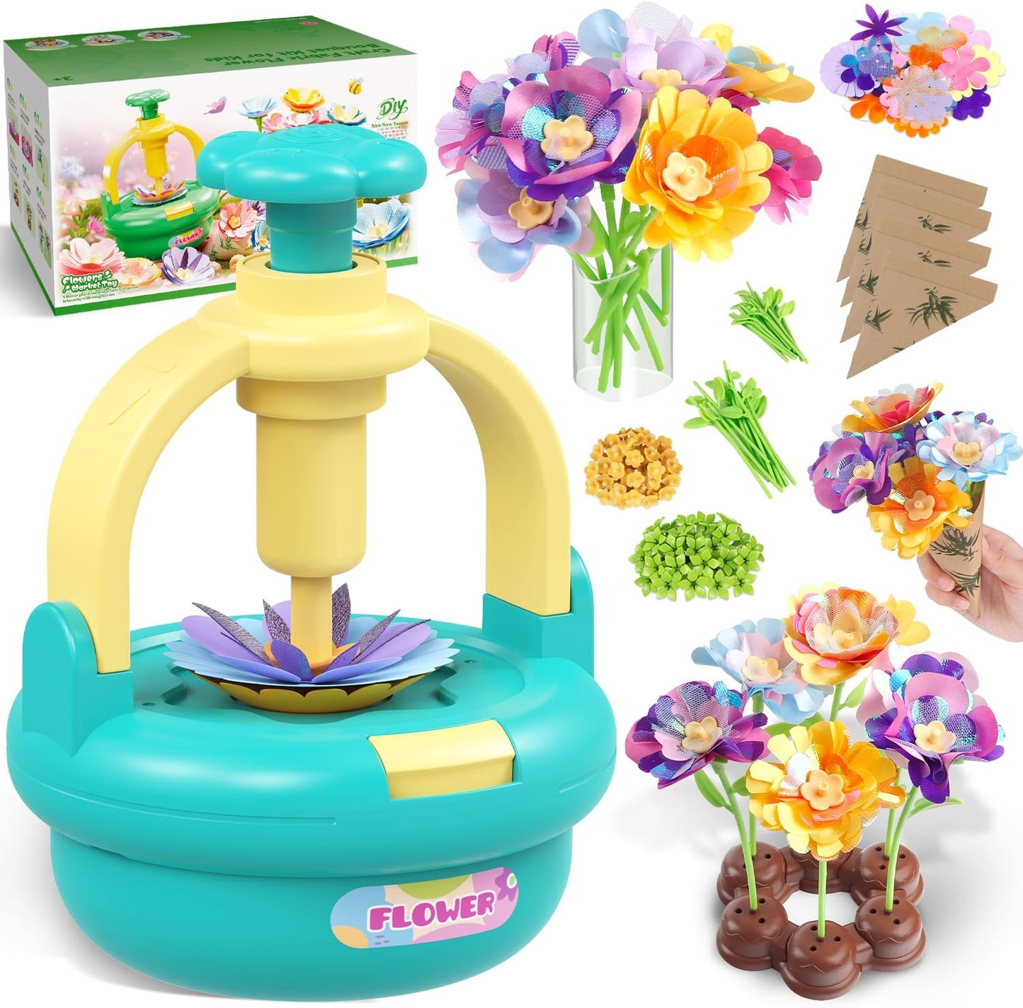 TingingYuli Arts and Crafts Kit for Kids Ages 4-8,Flower Bouquet Toys,DIY Flower Market Toys,Build Your Bouquet,Educational Christmas Birthday Gifts for 3 4 5 6 7 8 9 Year Old Girls-Blue