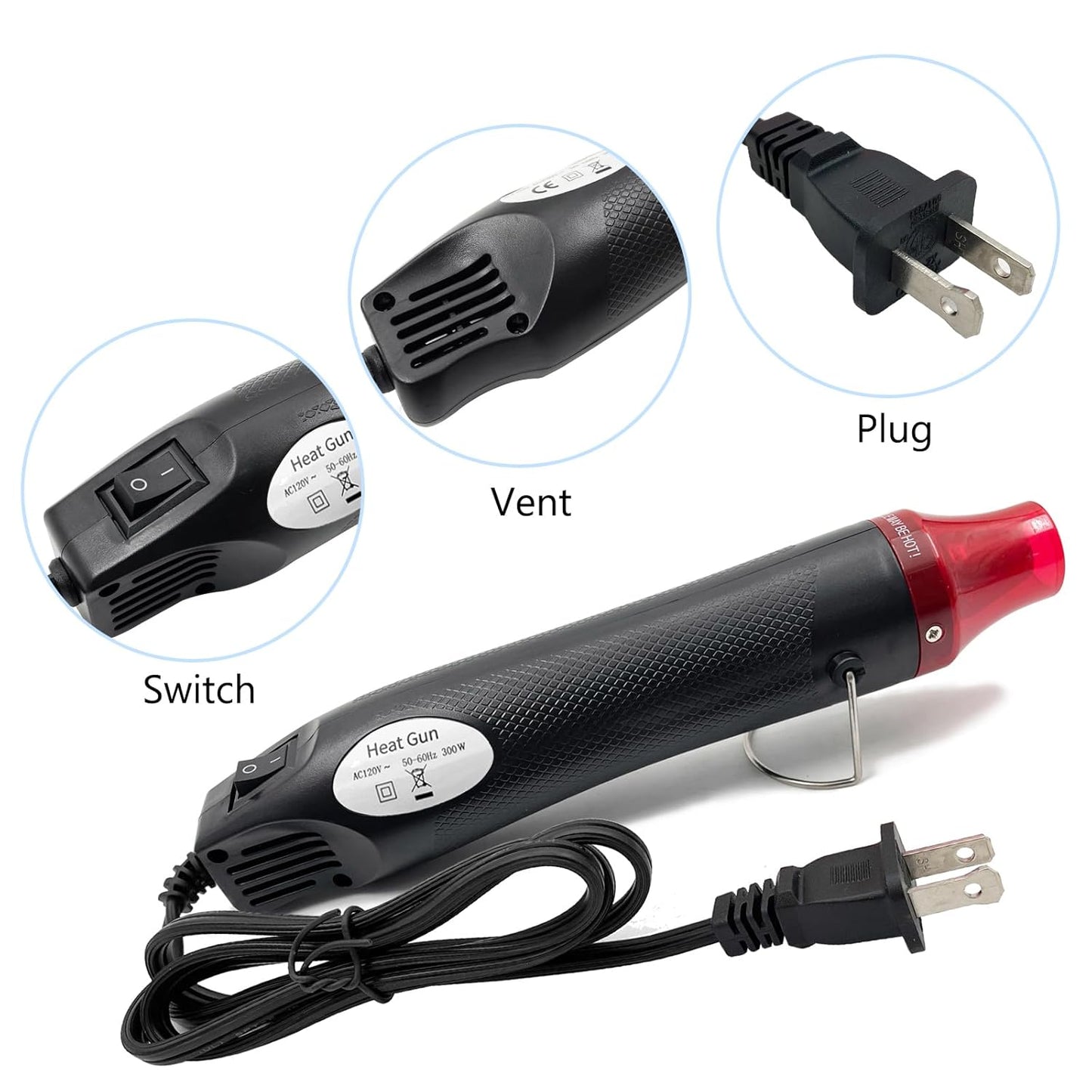 Mini Heat Gun, Portable Hot Air Gun Tool for DIY Crafts Heat Shrink Gun for Epoxy Resin, Embossing, Shrinking Wrapping Drying Paint Removing Stickers (Black)