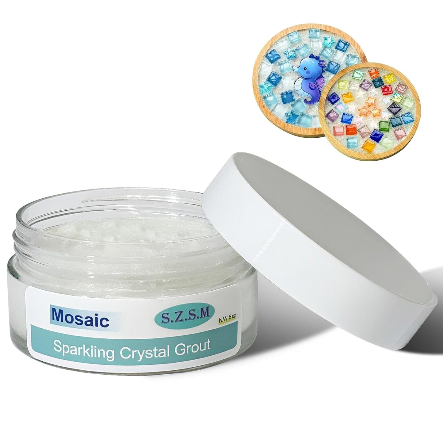 Mosaic Crystal Grout for Tiles Crafts–Handmade Mosaic Crystal Sealant & Translucent Grout for Handmade Decorate Tessellated Coasters ，No Need to add Water，Perfect for DIY Craft Projects（5oz）