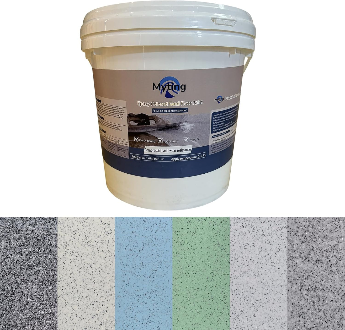 Epoxy Colored Sand Floor Paint, Epoxy Floor Paint High Gloss Marble Effect Coating for Indoor and Outdoor, Wear-resistant and non-slip Self-leveling Coating Blue 105OZ(3KG)