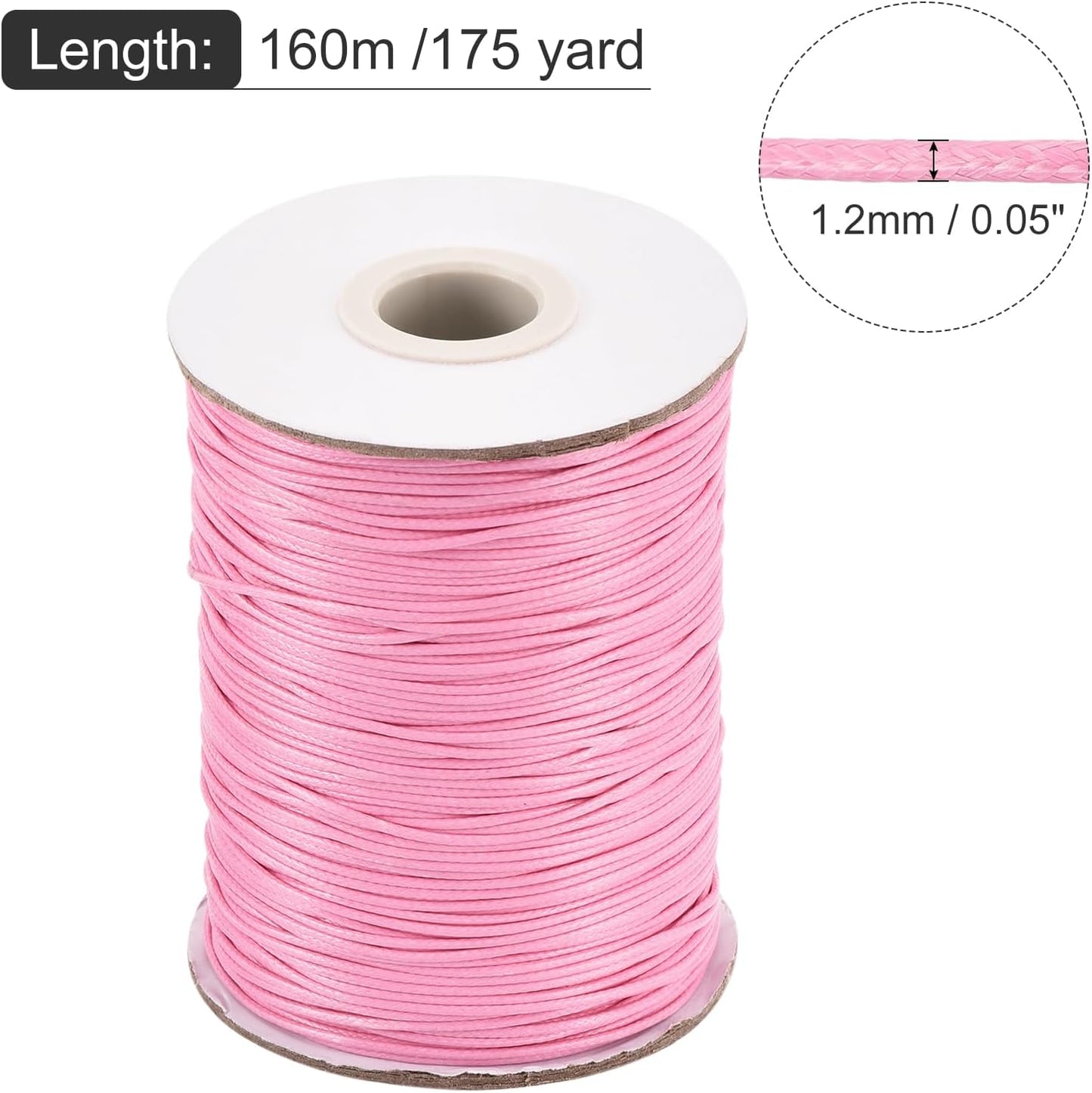 MECCANIXITY Waxed Cord 1.2mm Waxed Polyester Cord 175 Yard Wax String for Bracelet Making,Necklaces, Beading,Jewelry Making and DIY Crafts(Dark Pink)