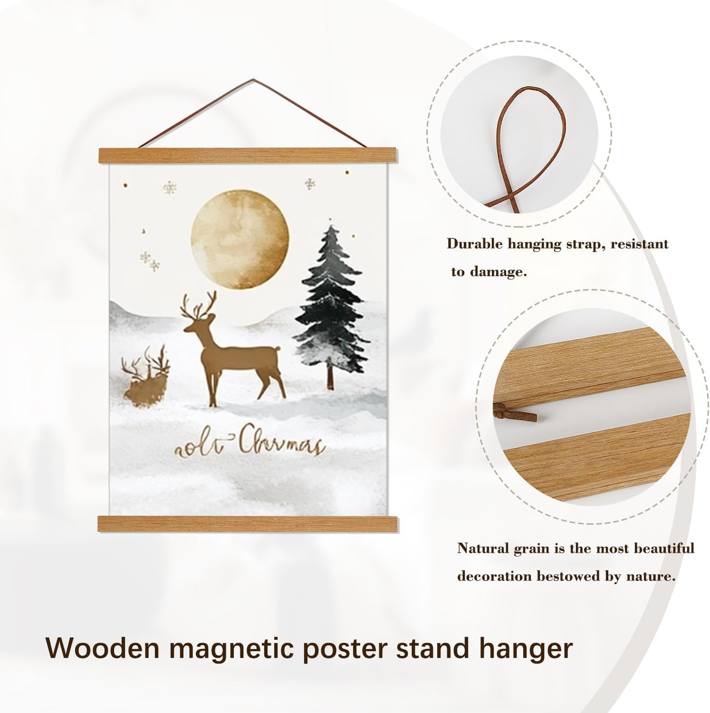Artmag Magnetic Poster Hanger Frame, 36x24 36x48 36x12 Light Wood Wooden Magnet Canvas Artwork Print Poster Hangers Frames Hanging Kit (Teak Wood, 36")
