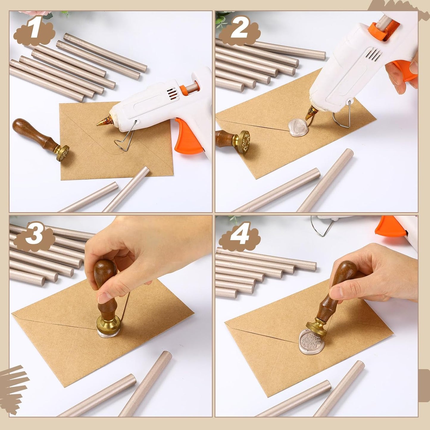 Nuanchu 15 Pcs Glue Gun Sealing Wax Sticks Retro Vintage Wax Sticks for Seal Stamp and Letter for Wedding Invitations Card Envelope Christmas Holiday Gift Ideas(Champagne)