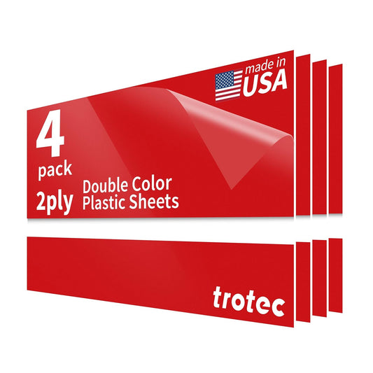 Trotec TroLase | 12"x24"x1/32", 4 Pcs | Red/White | 2 Ply | Modified Acrylic | Laser Engraving Double Color Plastic Sheet | Engraving Blanks for Laser, Saw, Guillotine | Made in USA