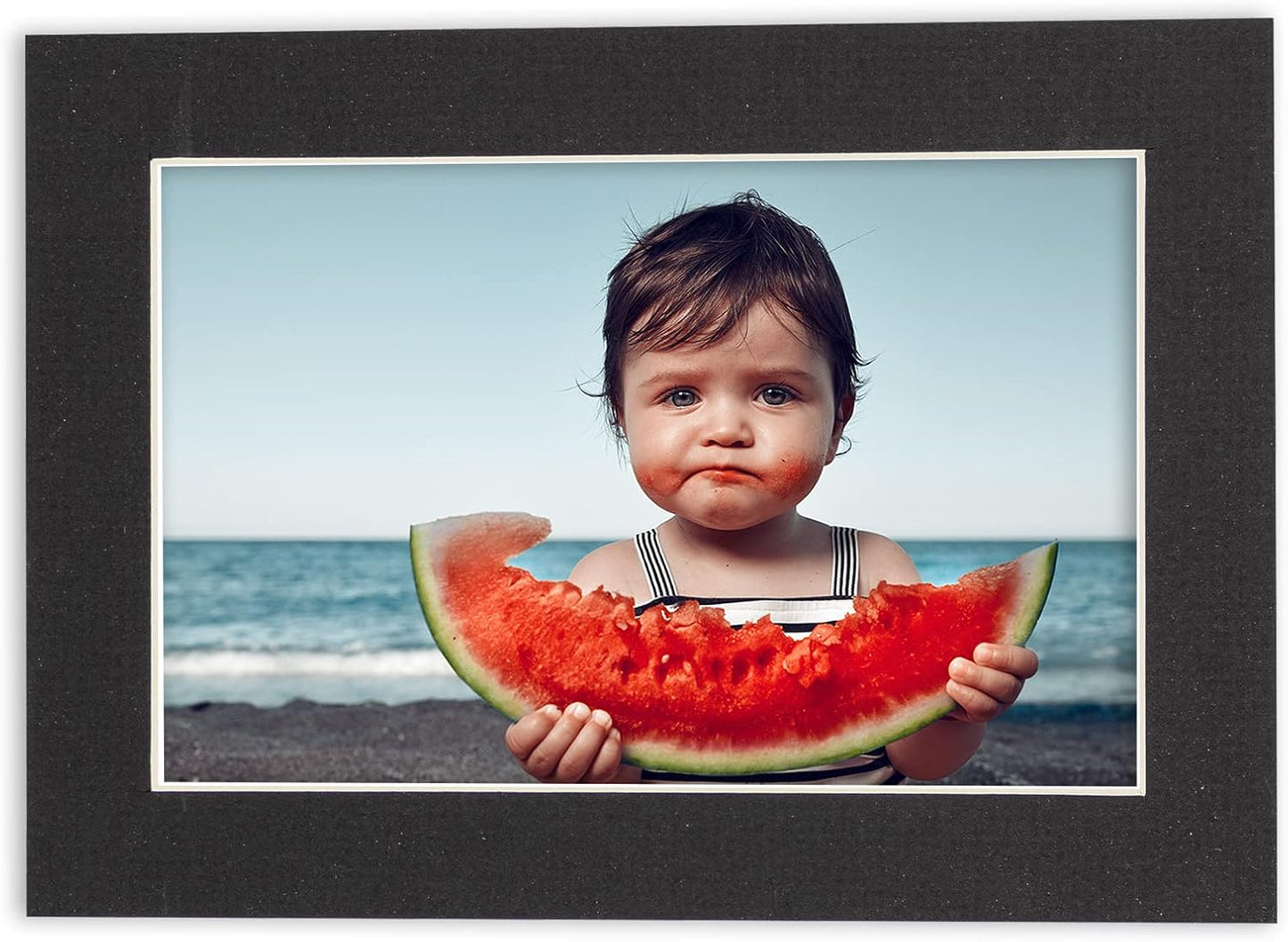 8.5x11 Mat Bevel Cut for 7x9 Photos - Acid Free Textured Black Precut Matboard With Backing Board and Crystal Clear, Self Seal Photo Mat Bag - For Pictures, Photos, Framing - 4-ply Thickness