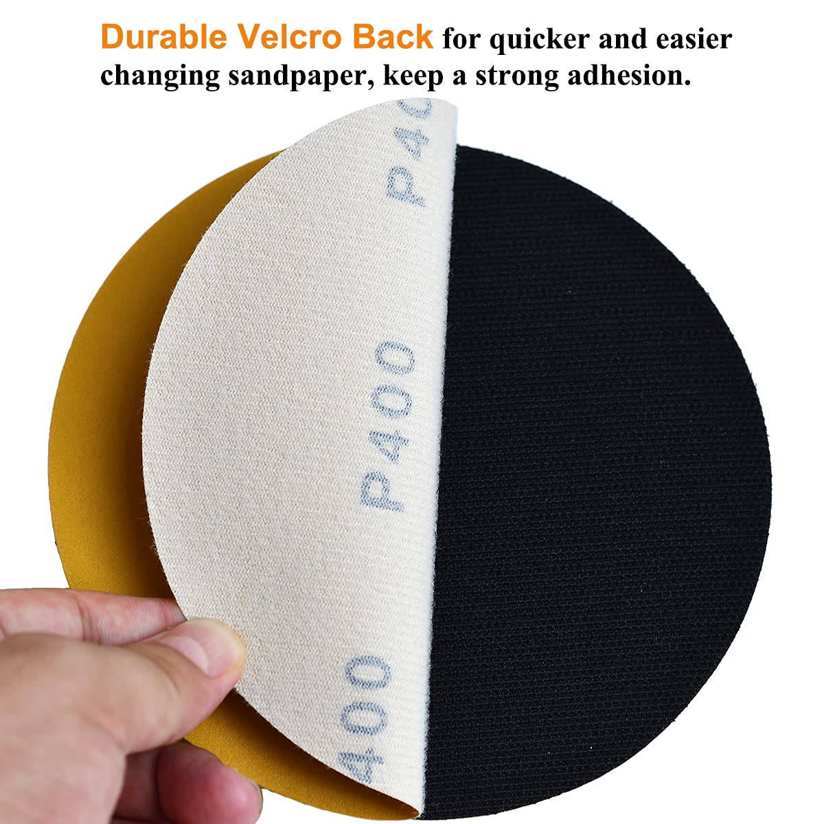 6-Inch No-Hole Hook and Loop Sanding Discs 400-Grit, Random Orbital Sandpaper for Automotive and Woodworking, 100-Pack