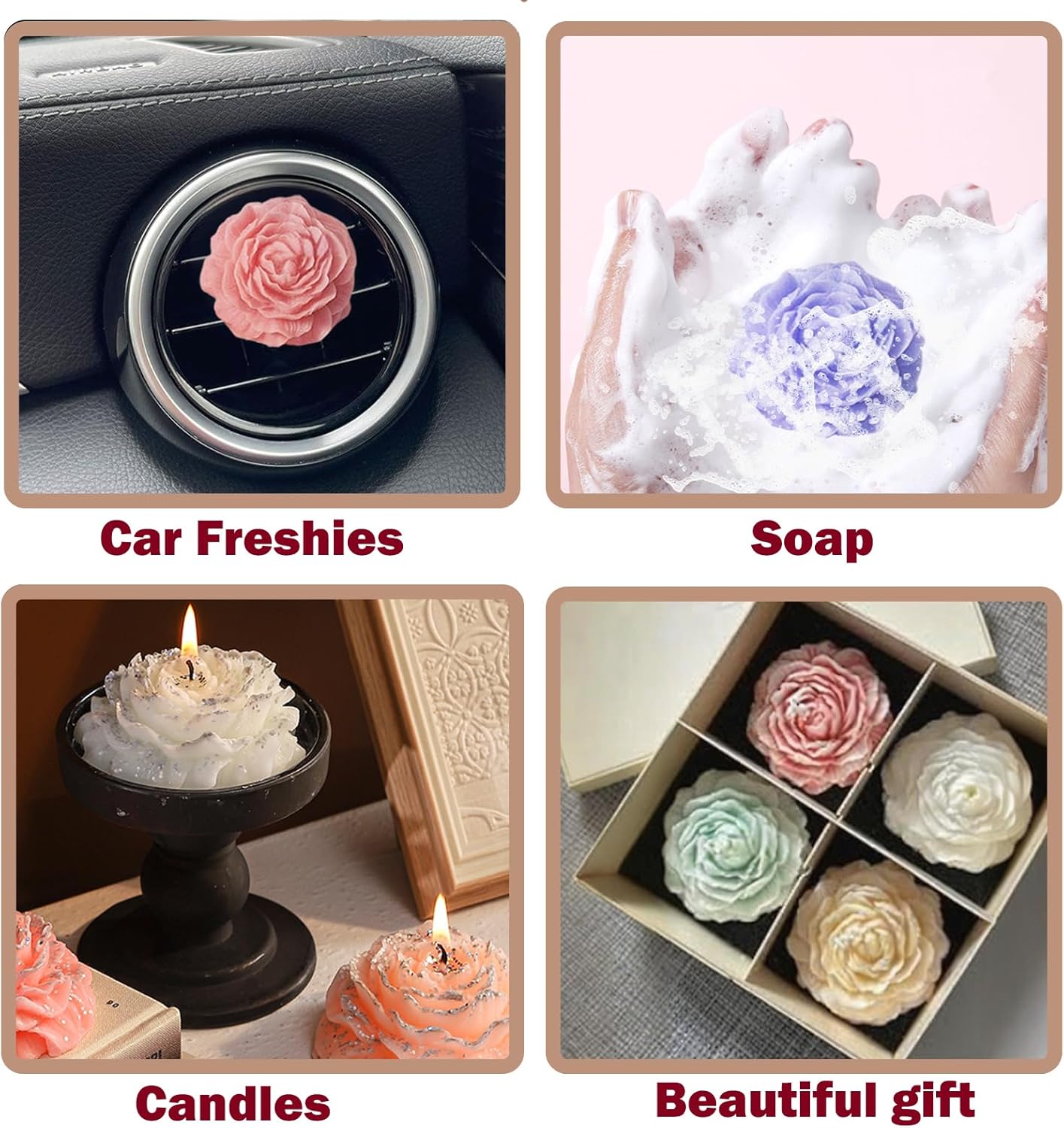 Peony Flower Silicone Candle Molds, 3 Cavity Flower Mold for Soap Candle Making Epoxy Resin Clay Plaster Crafts Casting Home Decor Handmade Gifts