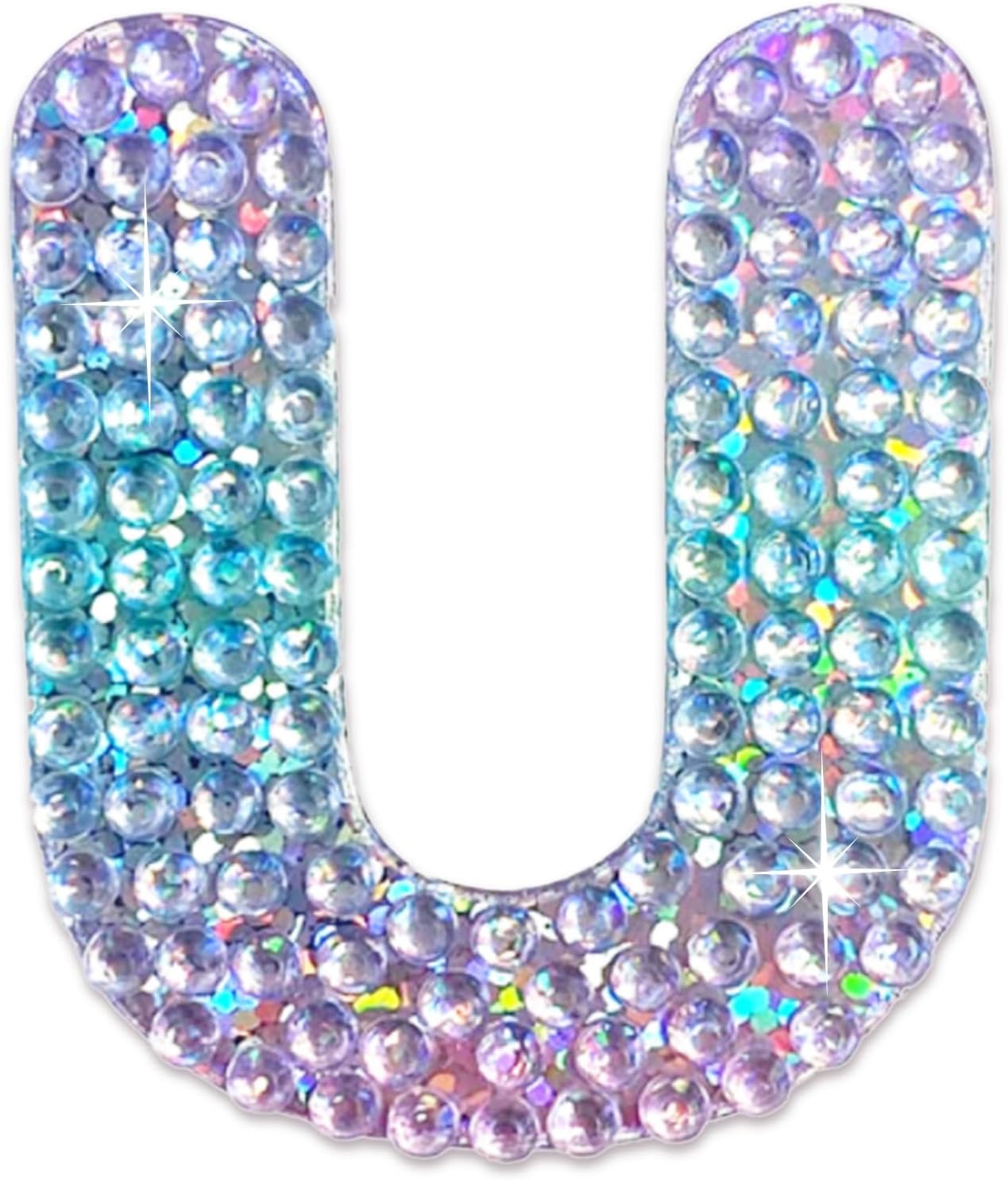 StickerBeans® Rhinestone Alphabet Letter Sticker U - Unique Sparkly Design 2” x 2” Cut-to-Shape Adhesive - Personalization, Collecting, Gifting, Scrapbooking, Decorating Laptops, Phone Cases, All Ages