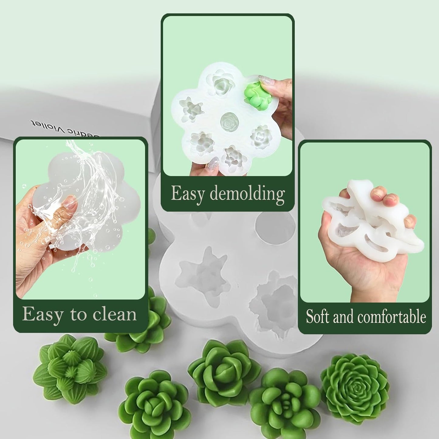 7 Cavity Succulent Silicone Mold for Candle Making,3D Silicone Cactus Succulents Leaves Candle Molds,Succulent Fondant Resin Molds for Candle Soaps Making, Wax Resin Casting,Cupcake