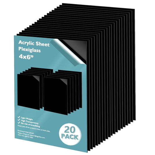 Egofine 4" x 6" Black Plexiglass Sheets 20 Pack 0.04 Inch Cast Acrylic Sheet Thick for DIY Craft Projects, Painting, Photography, Sign, Display Stand, Home Decor, Easy to Cut
