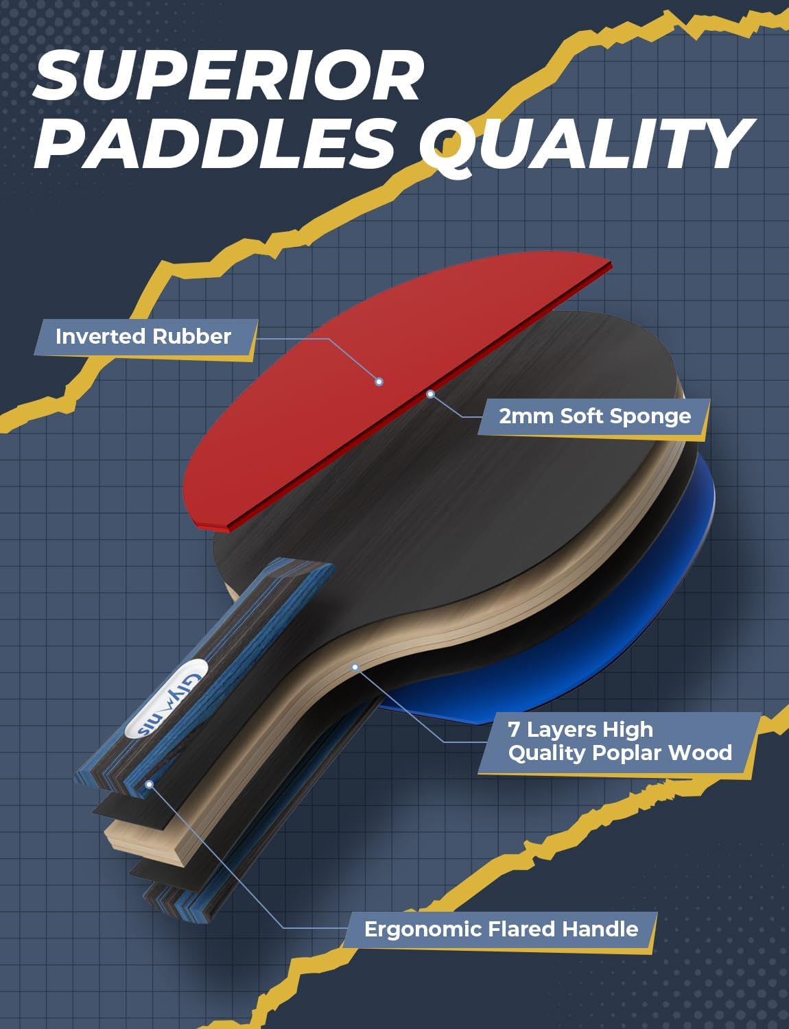 Glymnis Ping Pong Paddles Set Table Tennis Rackets with Balls, Storage Case for Indoor Outdoor Table Tennis Paddle Game Accessories