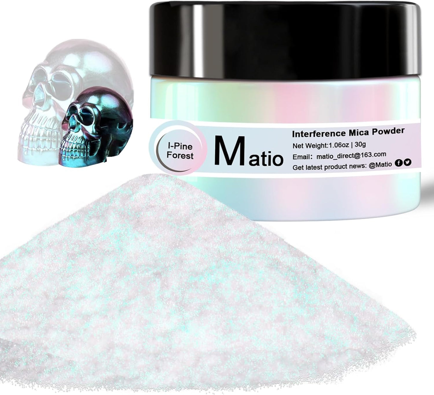 Matio Interference Mica Powder, 1.06oz/ 30g Pine Forest Chrome Powder, Pearlescent Effect Color Shift Pigment for Epoxy Resin,Makeup Shimmer,Nail Polish,Soap Dye,Candle Making,Paint,Slime Pigment