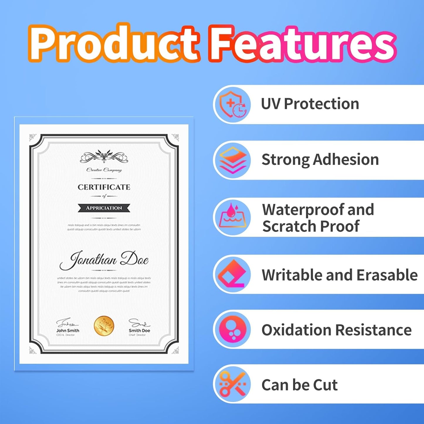 Uinkit 4Mil Thicker Single-Sided Self-Adhesive Laminating Sheets, 60Pack (More Value) Letter Size 8.5x11"- Peel & Stick for Teachers, Office & Home Crafting - No Heat Machine Needed