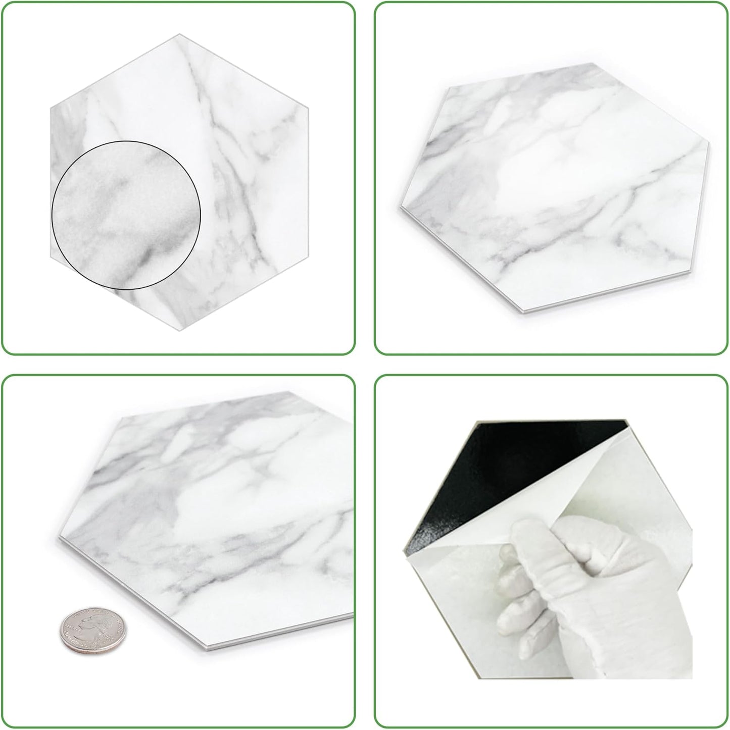 45-Sheet Hexagon Peel and Stick Backsplash, 6" x 7" White Calacatta Marble Looks Self Adhesive Wall Tile, Stone Composite Stick on Decorative Mosaic Tile for Kitchen Bathroom Fireplace