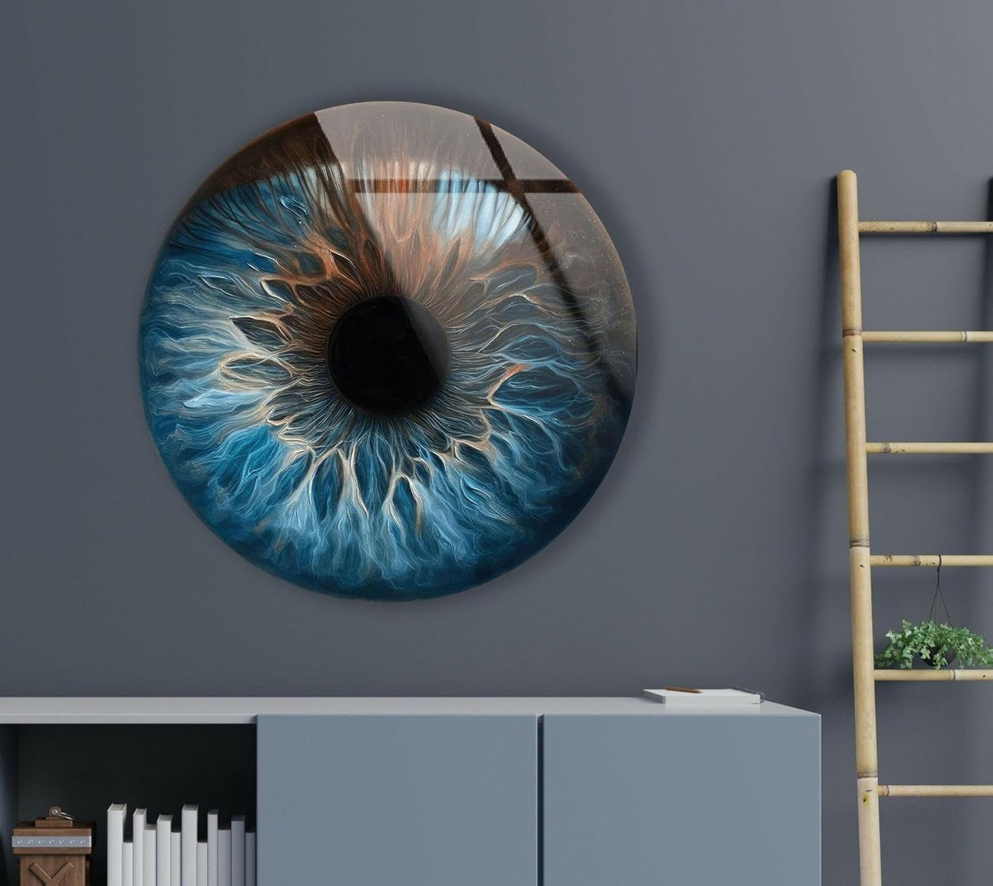 My Photostation.com 15.8''(40cm) Diameter Eye Round Blue Glass Wall Art Tempered Glass Printing Wall Decor Large Wall Art Wall Hangings